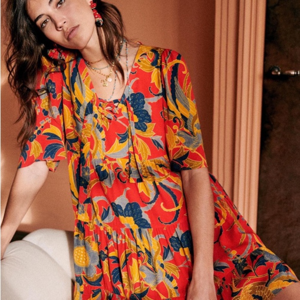 Sezane Manoa Dress Multicolor Size 34 Red